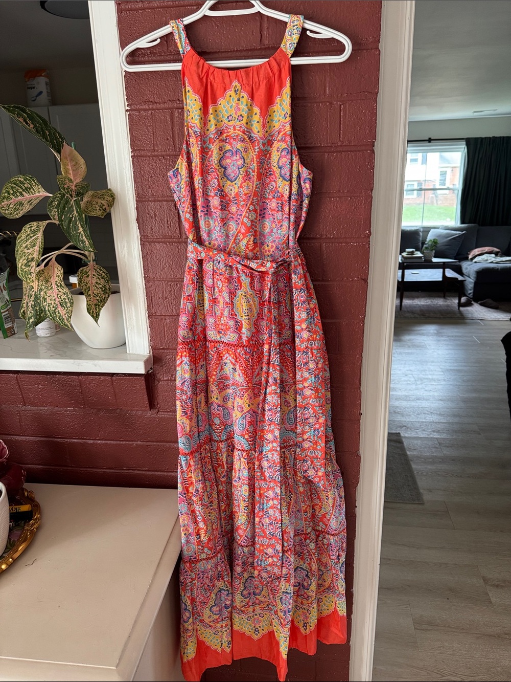 Talbots 100% Cotton Tiered Paisley Boho High Neck Sleeveless Maxi Dress Size 6